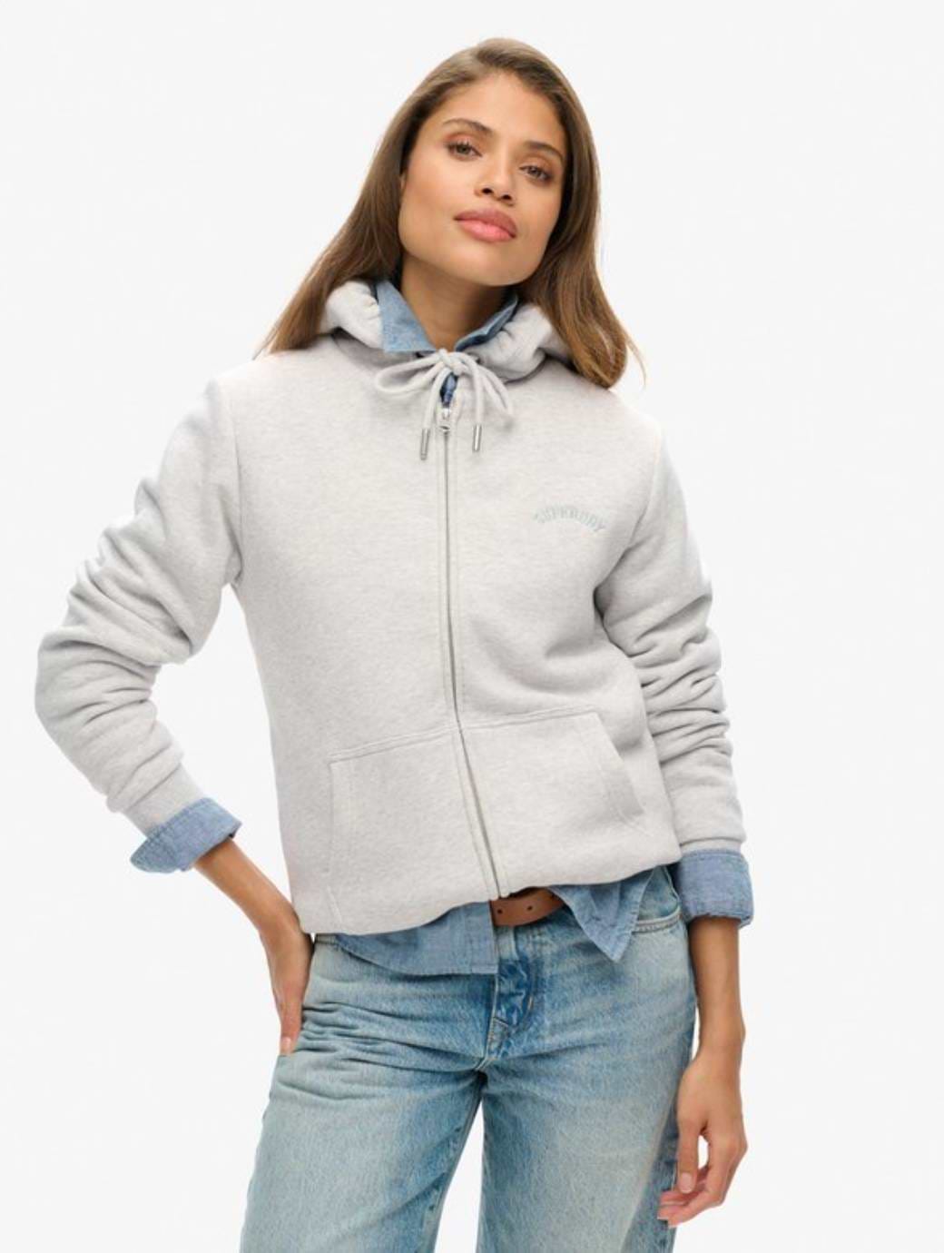 Superdry Women's Borg Lined Ziphood Glacier Grey Marl