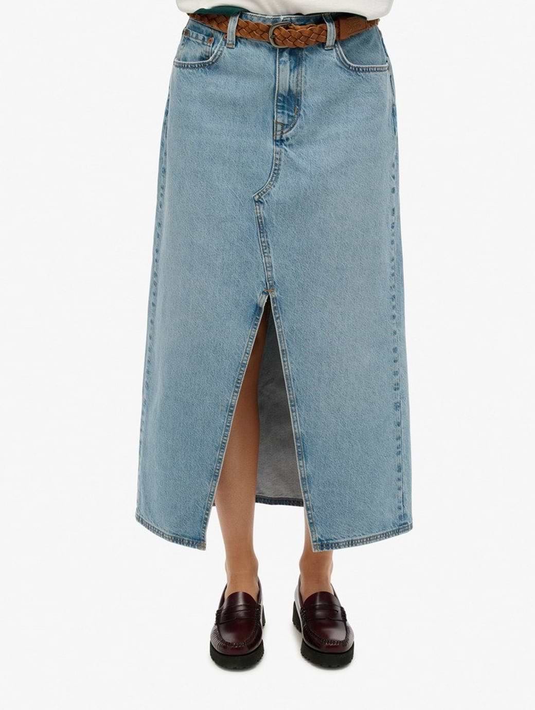Superdry Women's Denim Split Maxi Skirt Beach Blue