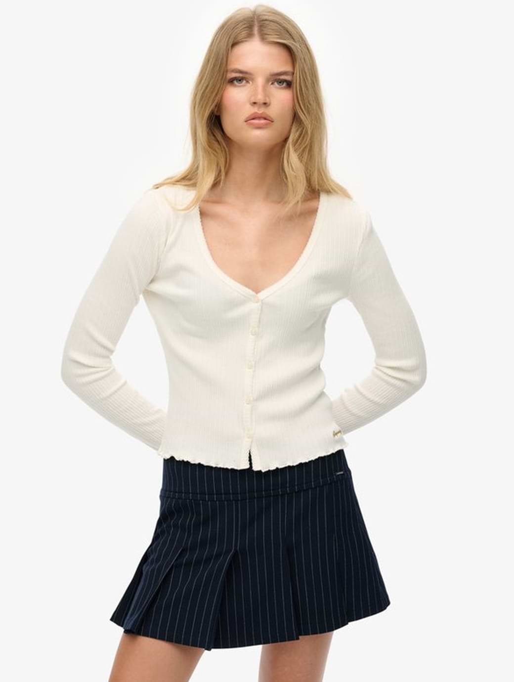 Superdry Women's Essential Button Thru Long Sleeve Top Off White