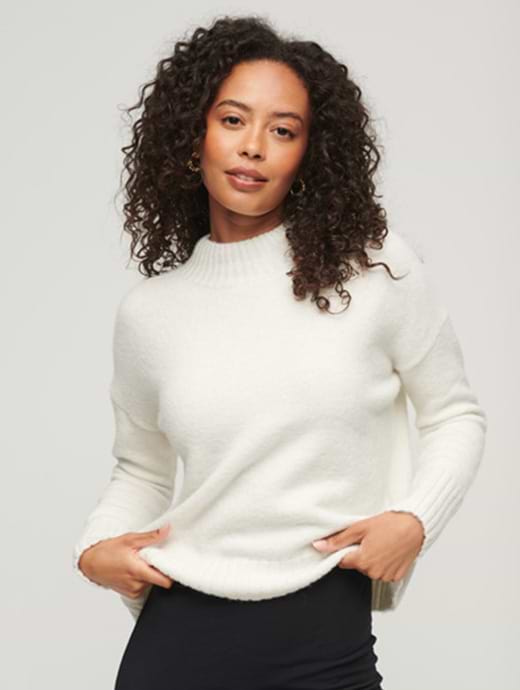 Superdry Women s Essential Mock Neck Jumper Ecru