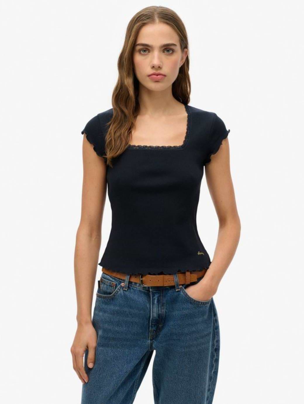 Superdry Women's Essential Square Neck Short Sleeve Tee Eclipse Navy