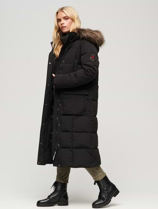 Superdry Women s Everest Longline Puffer Coat Jet Black