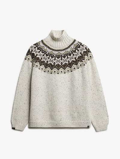 Superdry Women's Fairisle High Neck Jumper Off White Multi