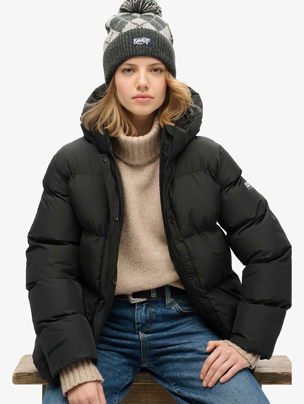 Superdry black puffer hot sale