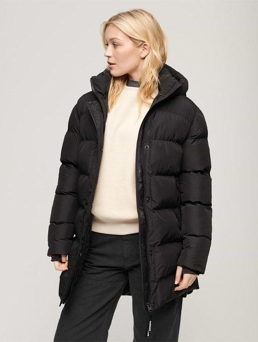 Superdry Women s Hooded Sports Puffer Mid Jacket Black