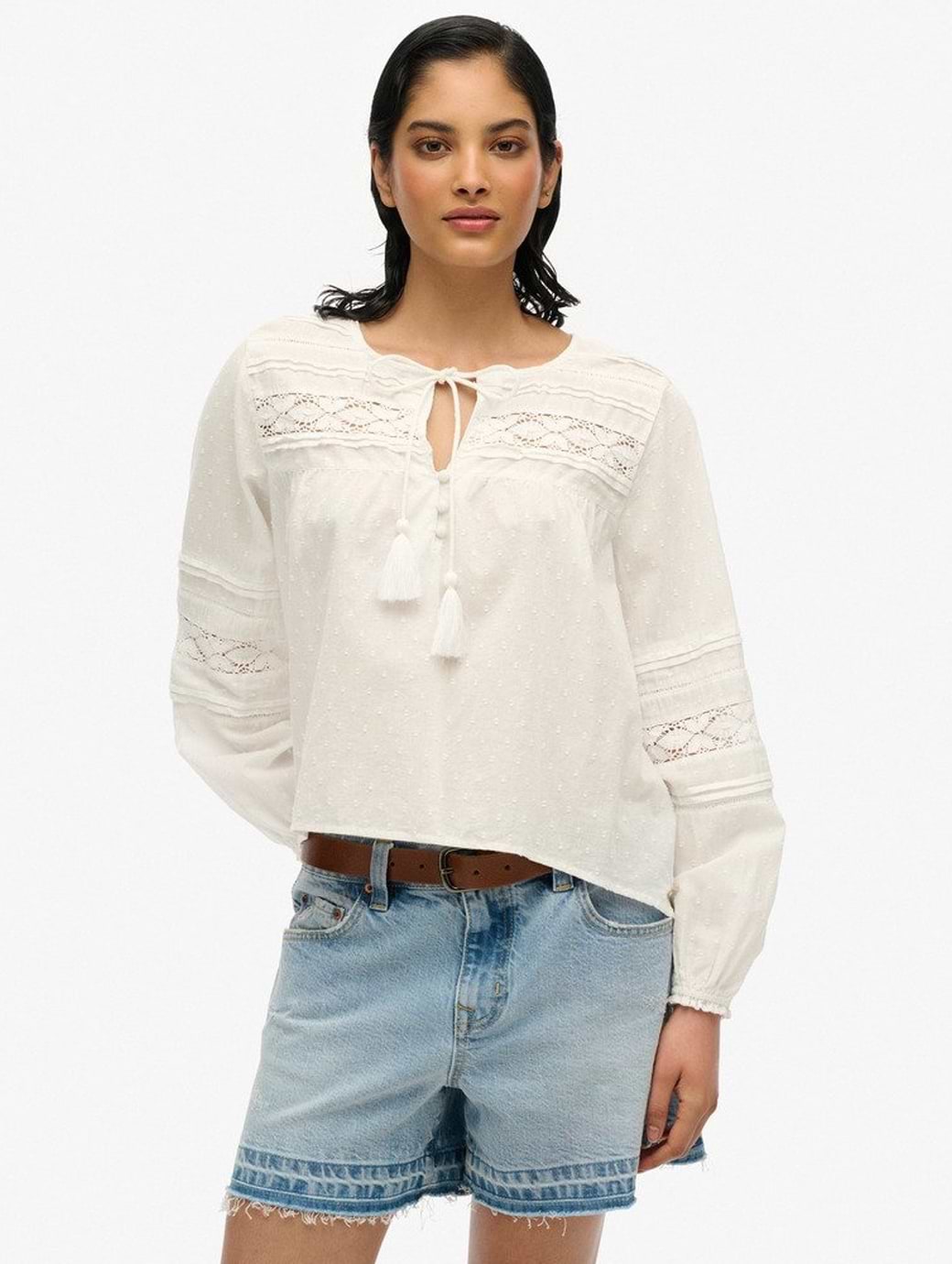 Superdry Women's Ibiza Lace Blouse Off White