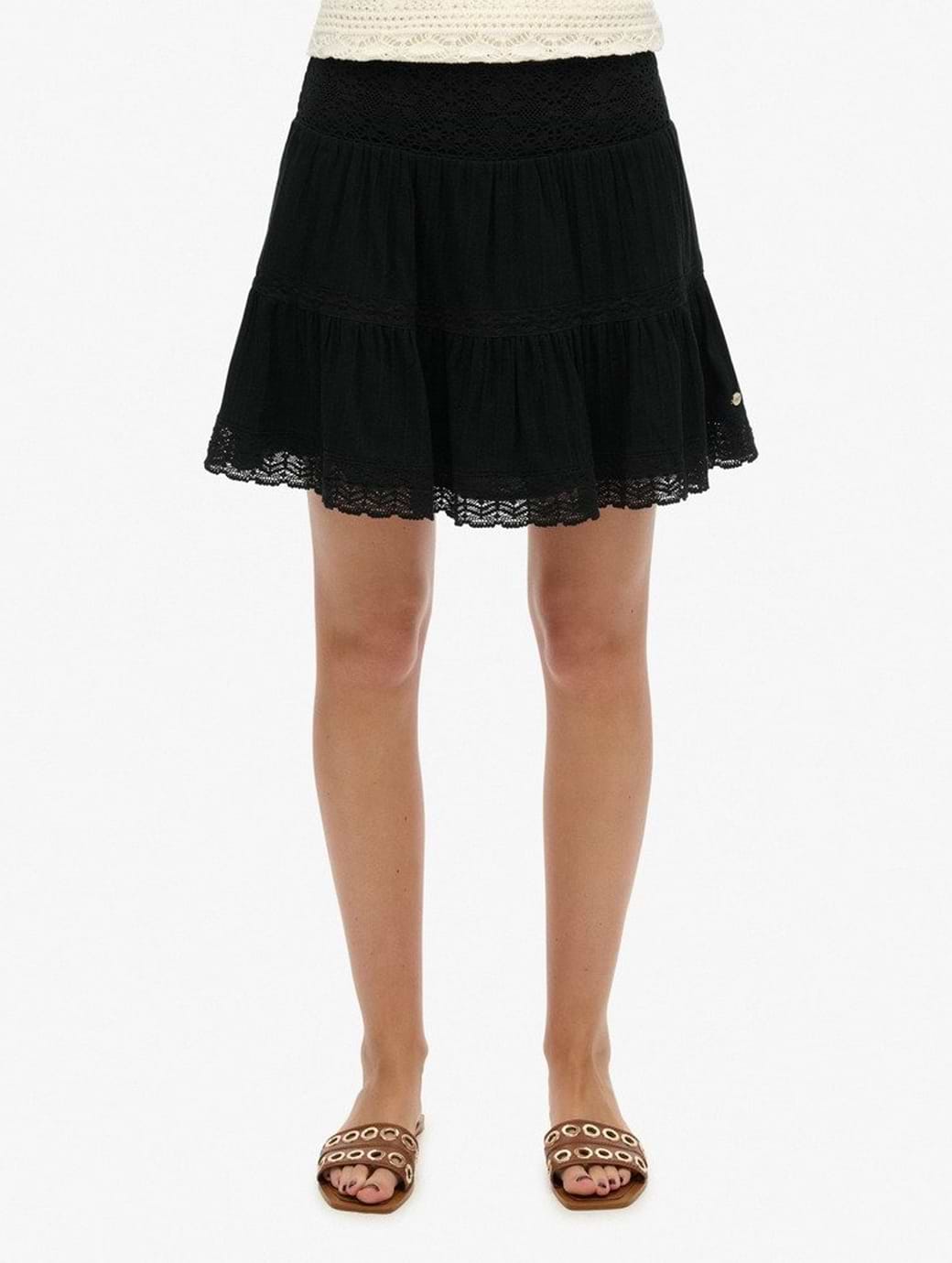 Superdry Women's Ibiza Lace Mix Mini Skirt Black