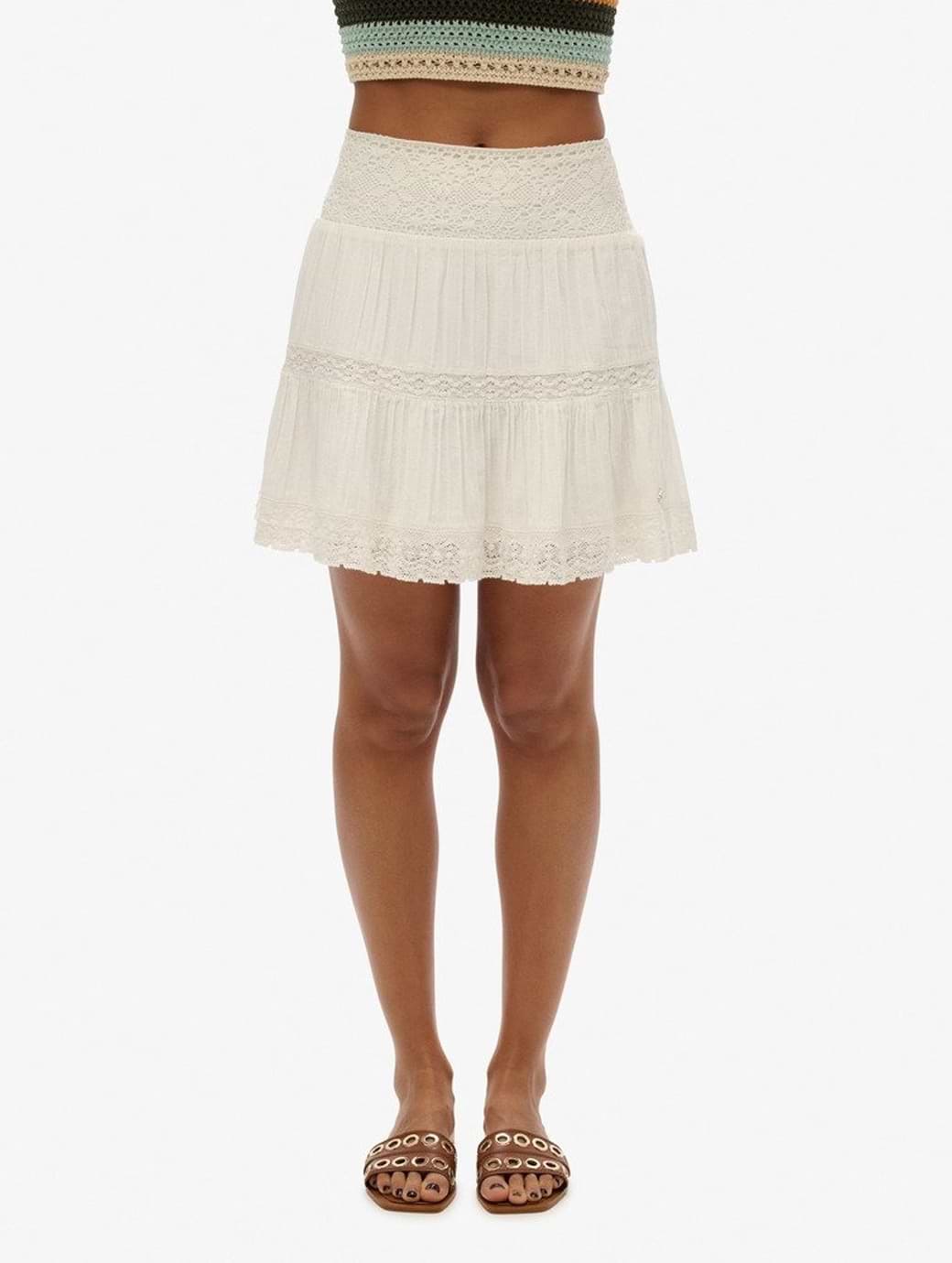 Superdry Women's Ibiza Lace Mix Mini Skirt Off White