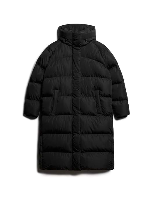 Superdry Women's Longline Hooded Puffer Jacket Black