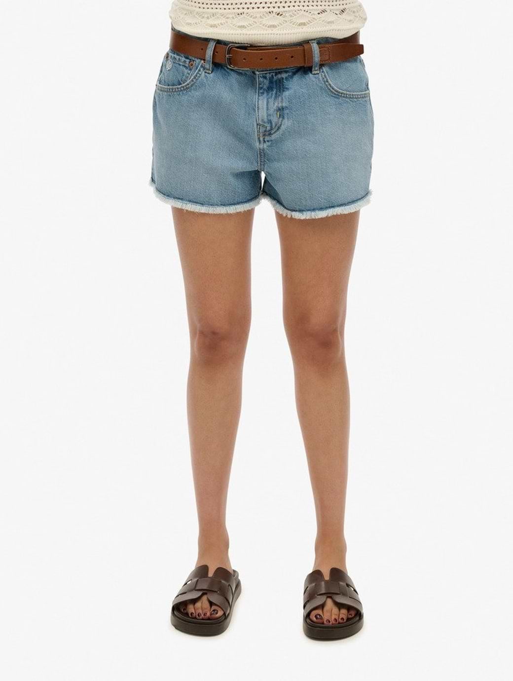Superdry Women's Mid Rise Denim Hot Short Ice Pool Pale Blue