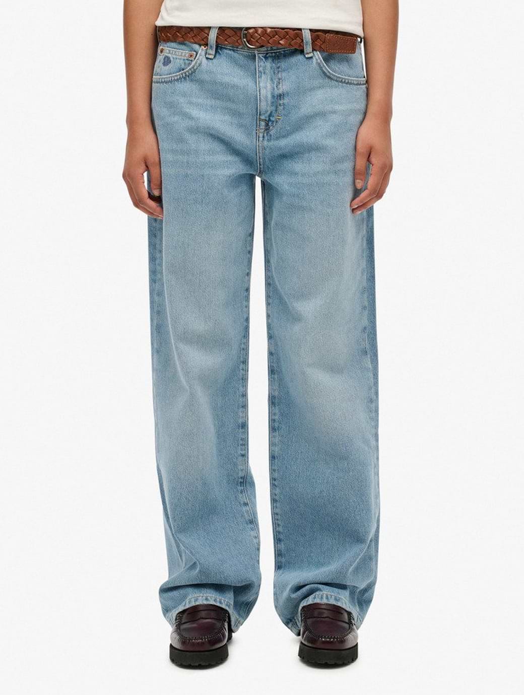 Superdry Women's Mid Rise Wide Leg Jean Mid Blue Denim