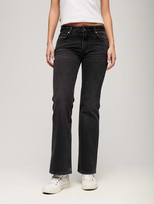Superdry Women's Organic Cotton Mid Rise Slim Flare Jeans Wood Ridge Black