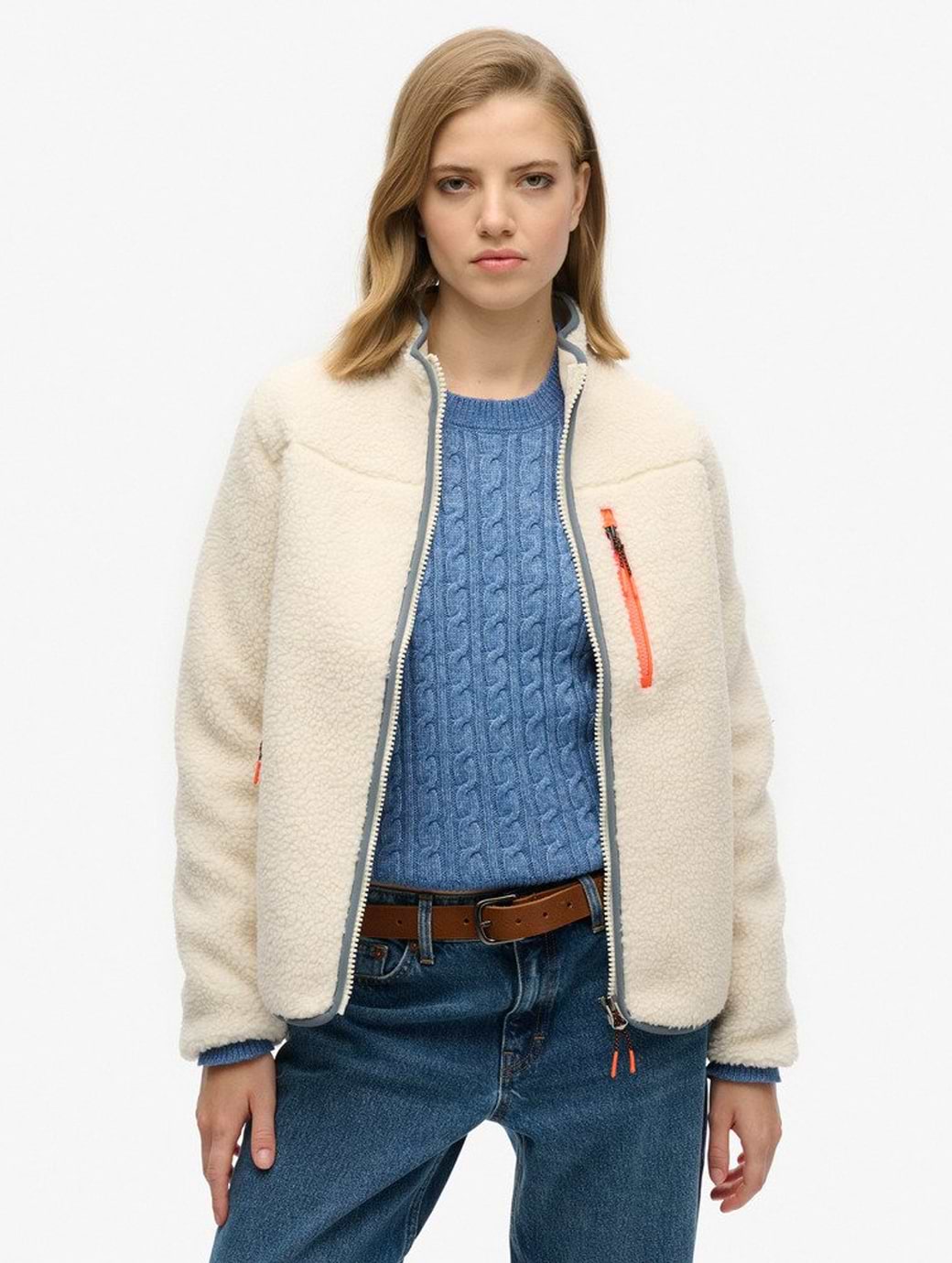 Superdry Women's Outdoor Full Zip Fleece Ecru