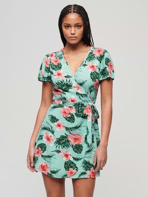 Superdry Women's Printed Mini Wrap Dress Luna Rose Mint
