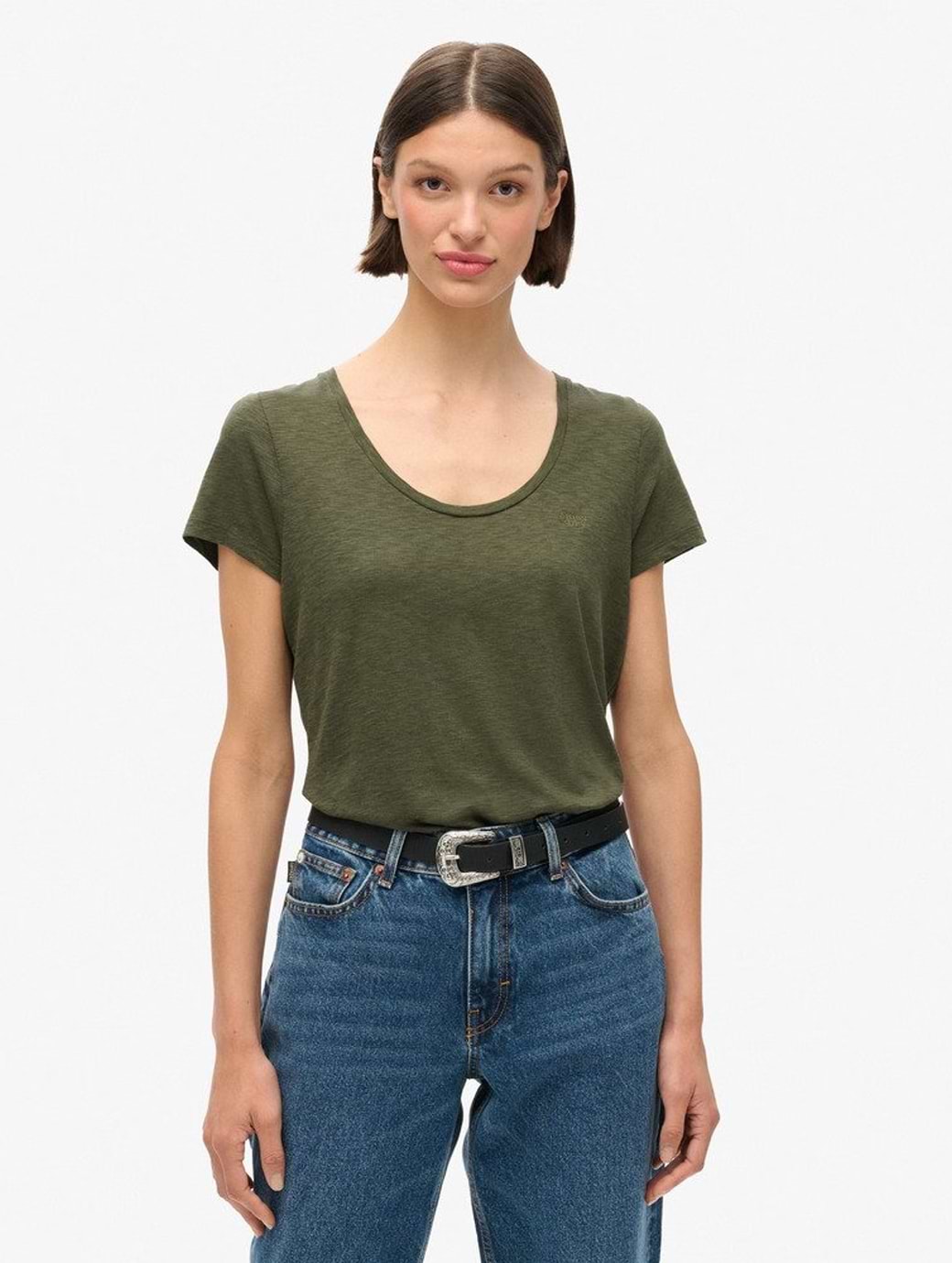 Superdry Women's Scoop Neck Tee Army Khaki Green