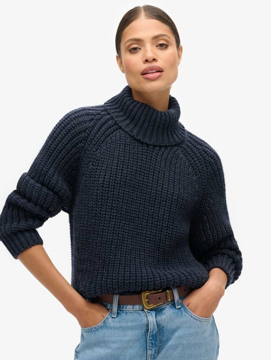 Superdry Women's Slouchy Stitch Roll Neck Knit Navy Marl