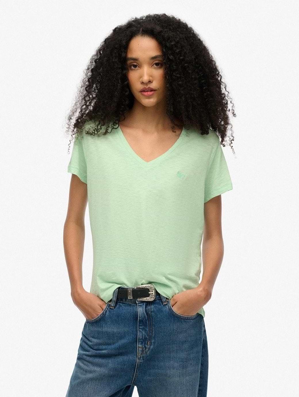 Superdry Women's Slub Embroidered V-neck T-shirt Hemlock Green