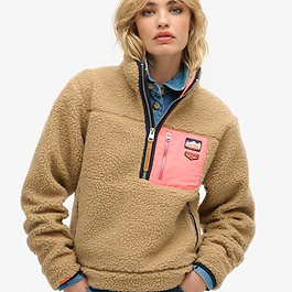 Superdry Women's Vintage Retro Half Zip Fleece Classic Tan Brown