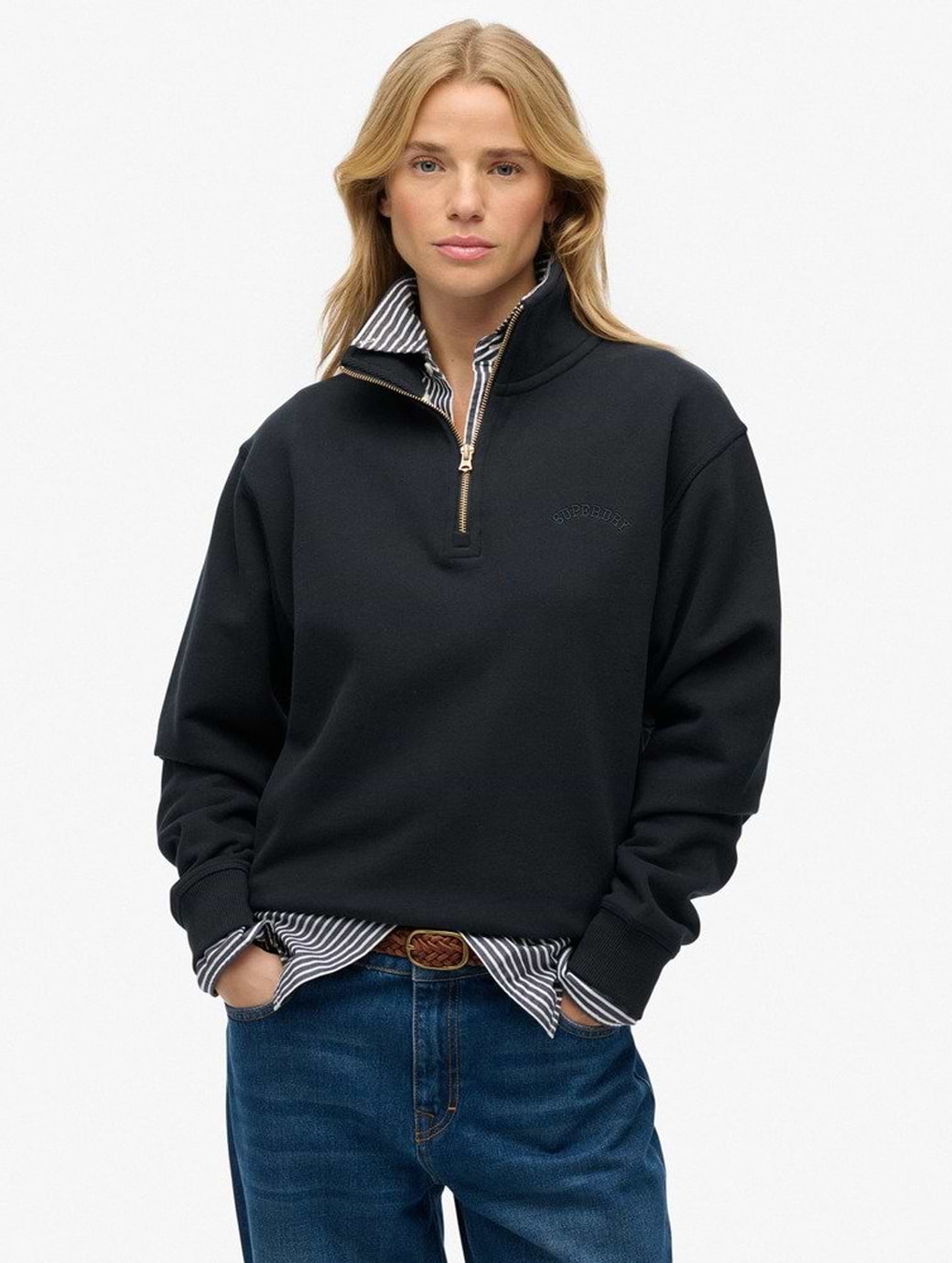 Superdry Women's Essential Logo Embroidered Half Zip Eclipse Navy