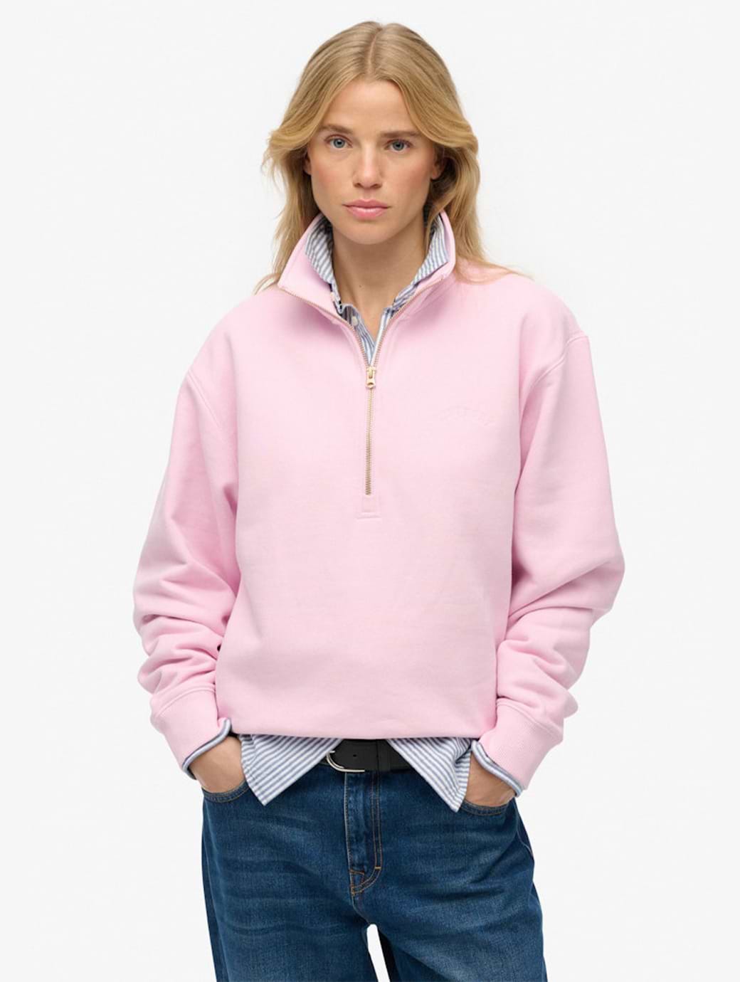 Superdry Women's Essential Logo Embroidered Half Zip Pink