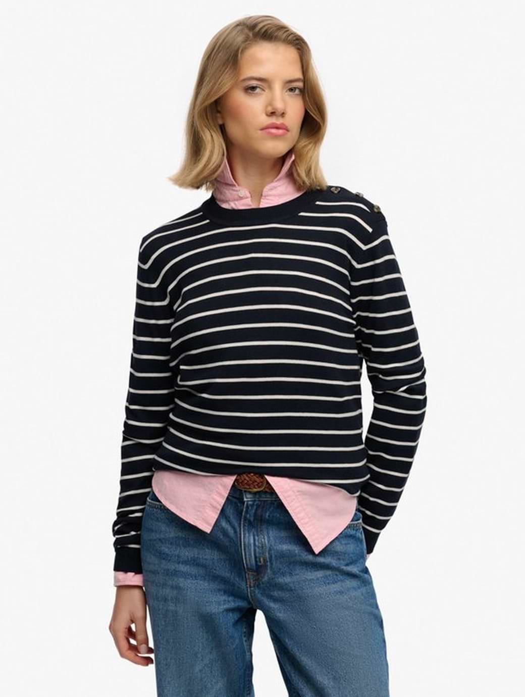Superdry Women's Lightweight Essential Jumper Optic Eclipse Navy Stripe