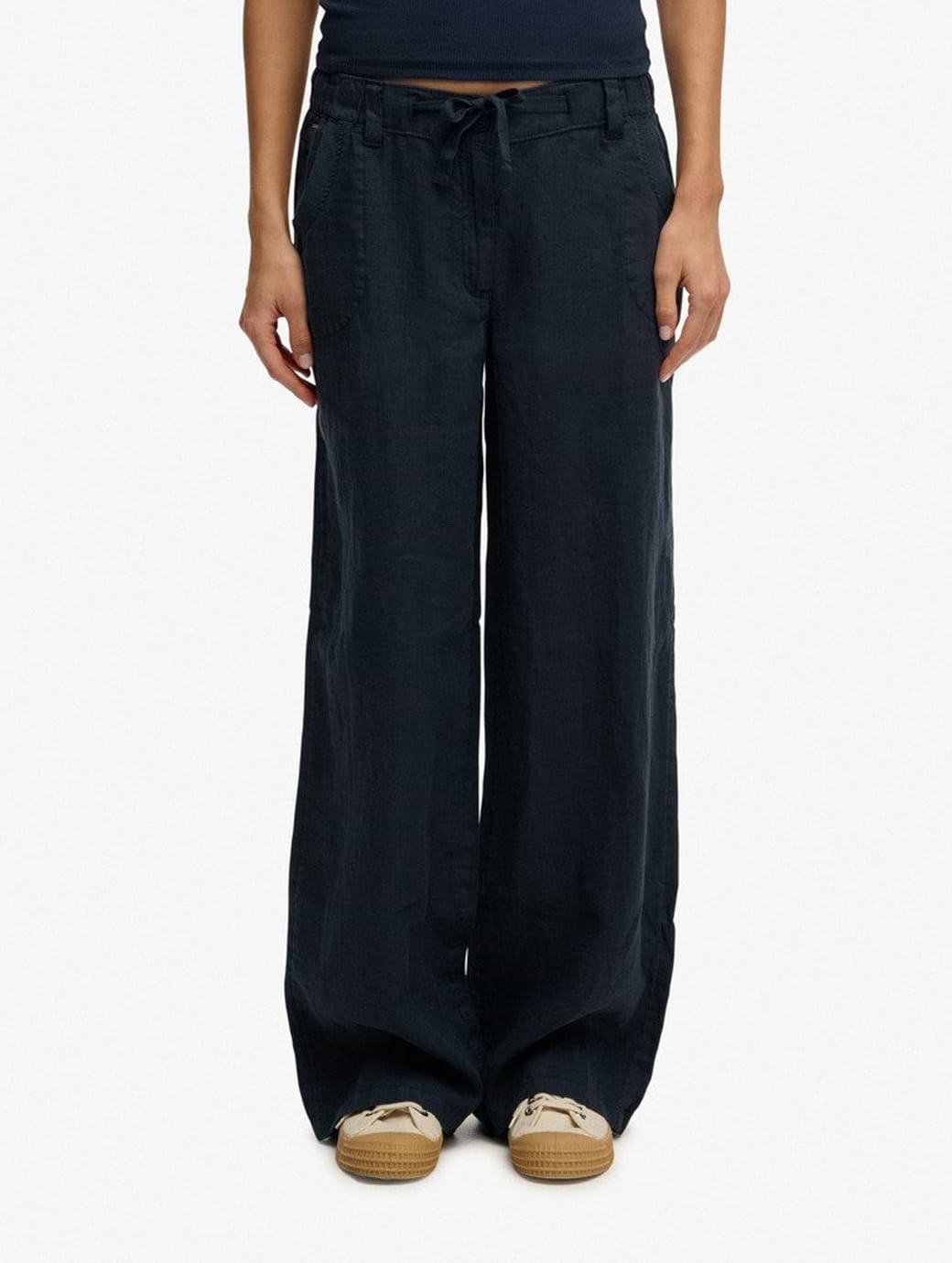 Superdry Women's Linen Low Rise Pant Eclipse Navy 
