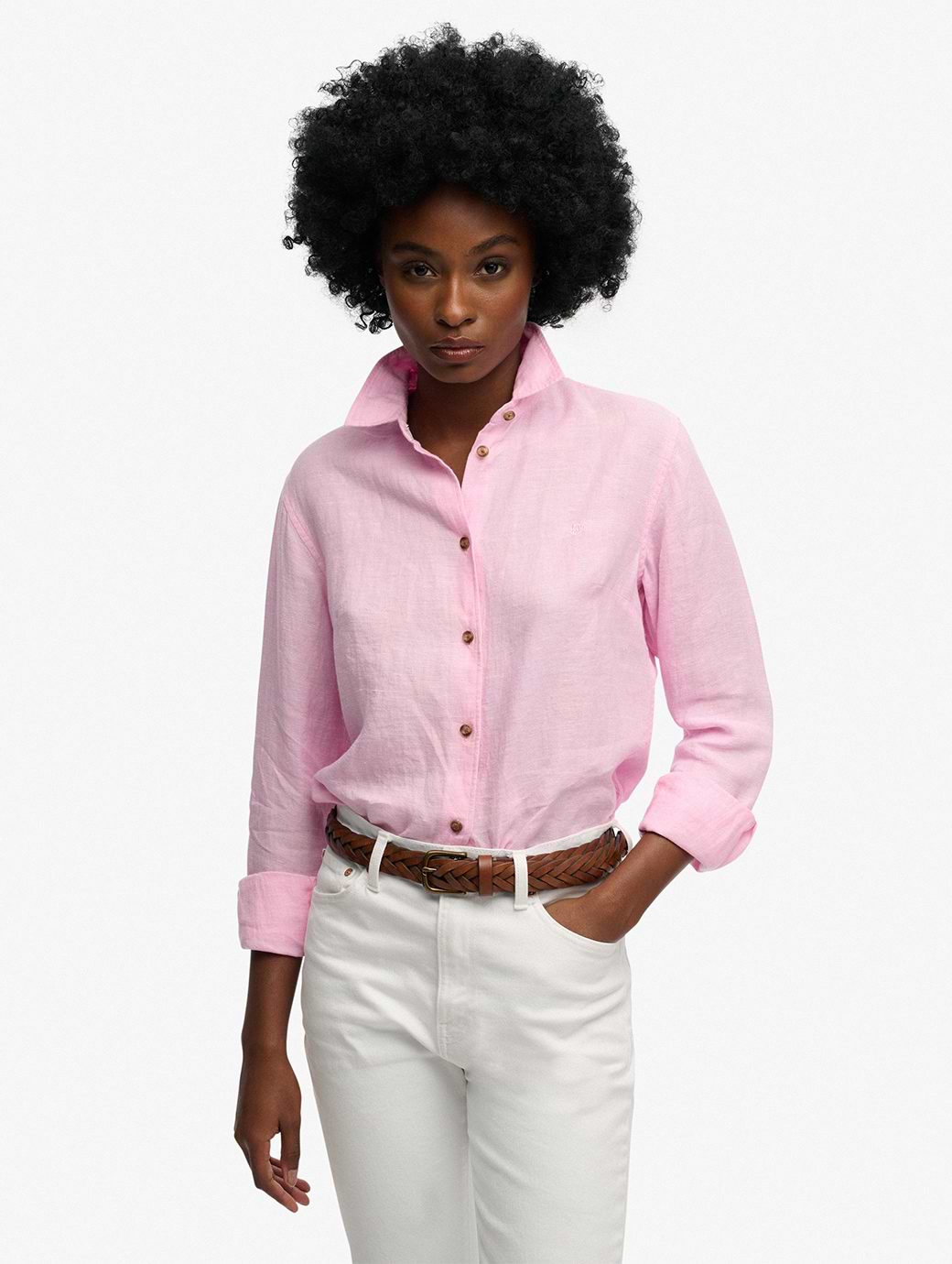 Superdry Women's Premium Linen Slim Shirt Pink