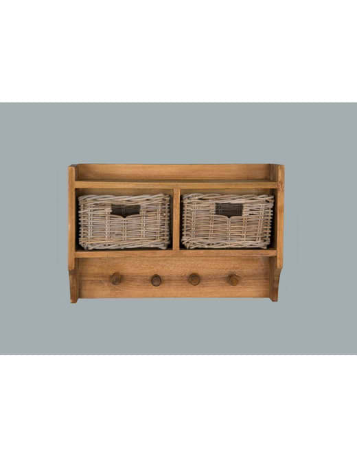 Sustainable Furniture Reclaimed Teak Coat Hook Storage Unit - Two Basket