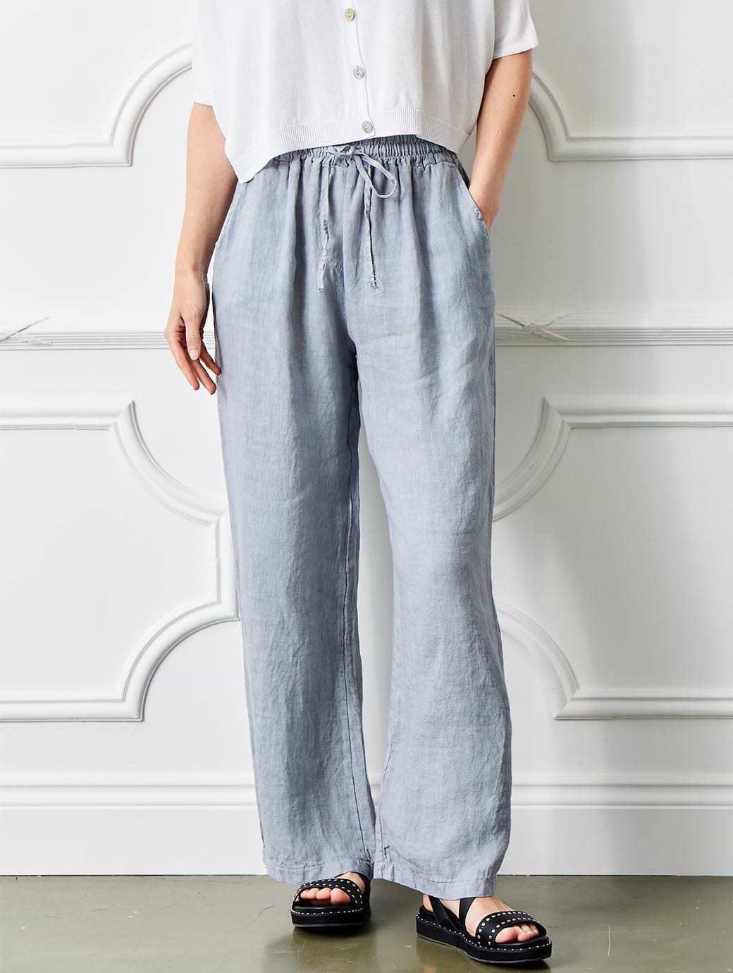 Suzy D London Lauren Drawstring Linen Palazzos Urban Grey