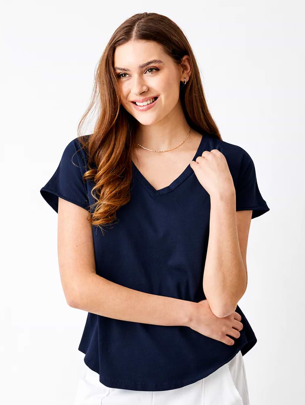 Suzy D London Maria Cotton V-neck Tee Navy