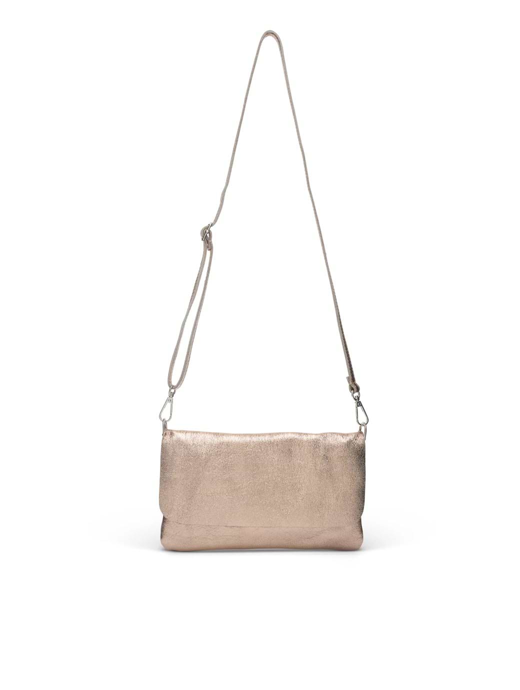 Suzy D London Milano Sparkly Leather Bag with Fold Over Styling Bronze