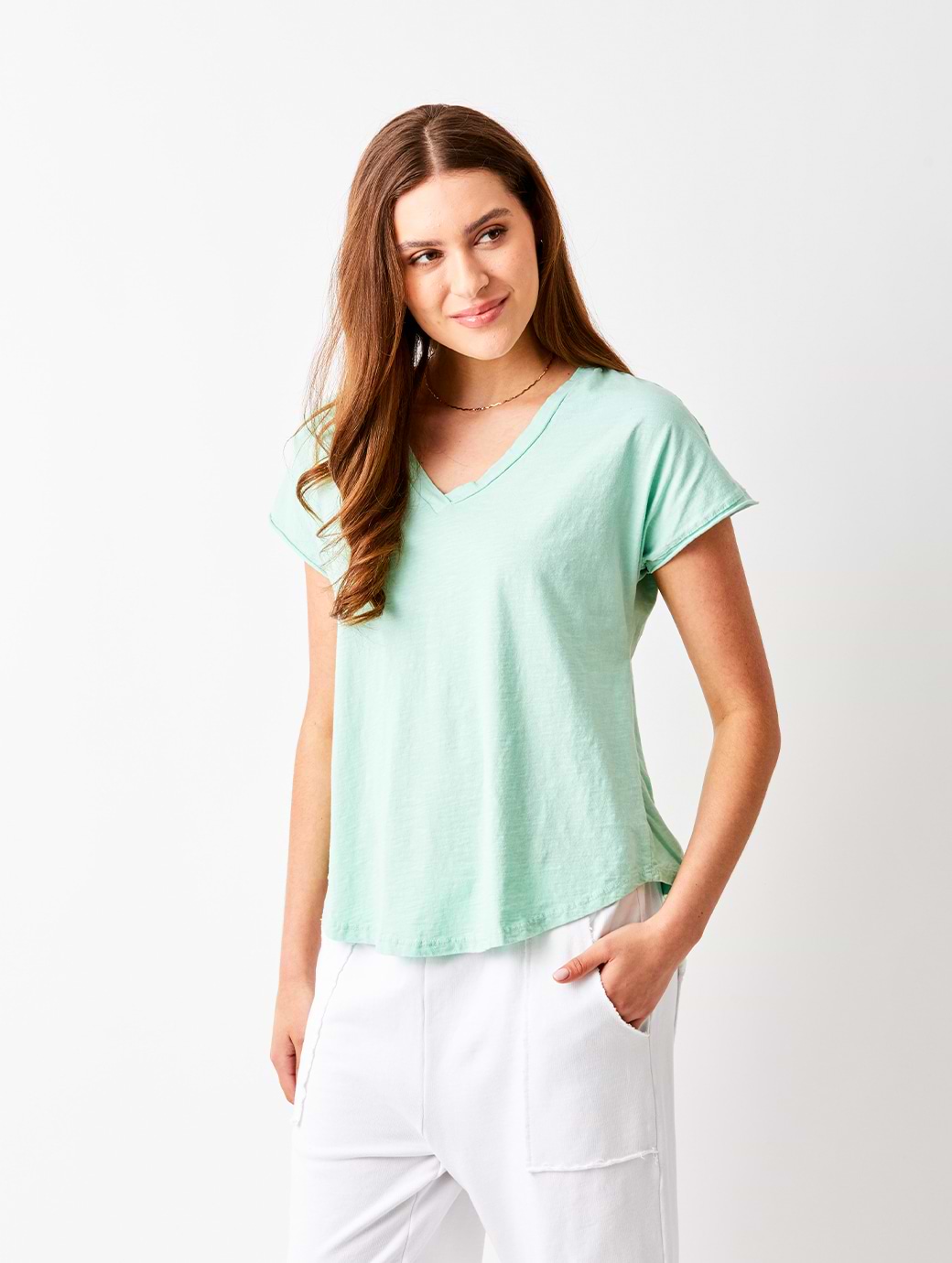 Suzy D London Women's Maria Cotton V-Neck Tee Peppermint