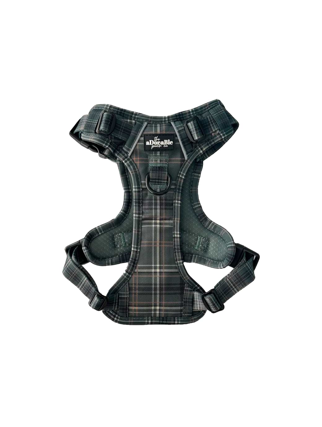 The Adorable Pooch Company Hike & Go Harness LUXE Hunter Green Plaid
