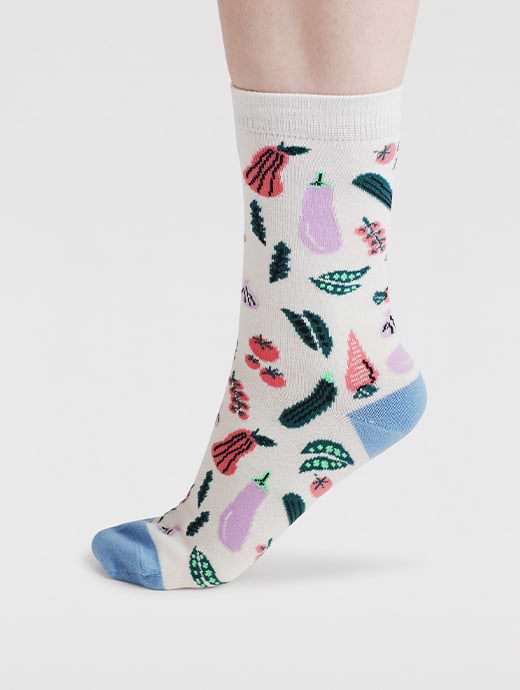 Thought Celia Country Garden Socks Stone White -UK 4-7 