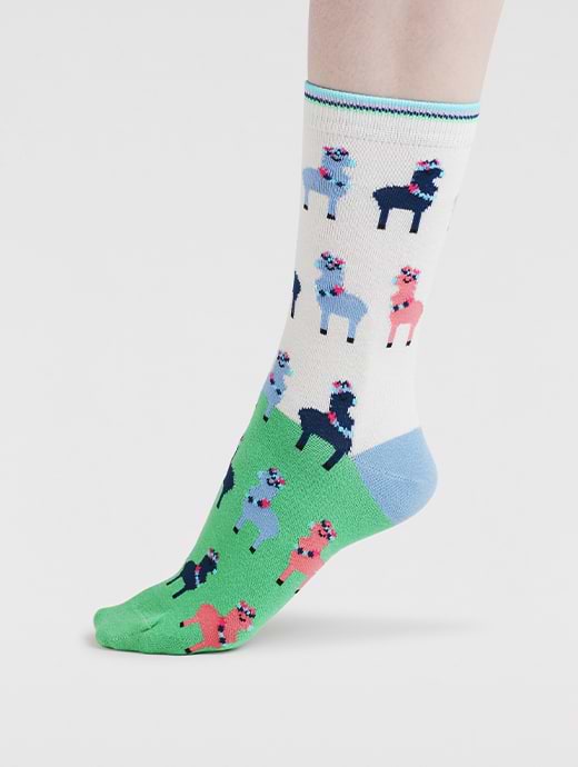 Thought Claire Rainbow Llama Sock Apple Green -UK 4-7 