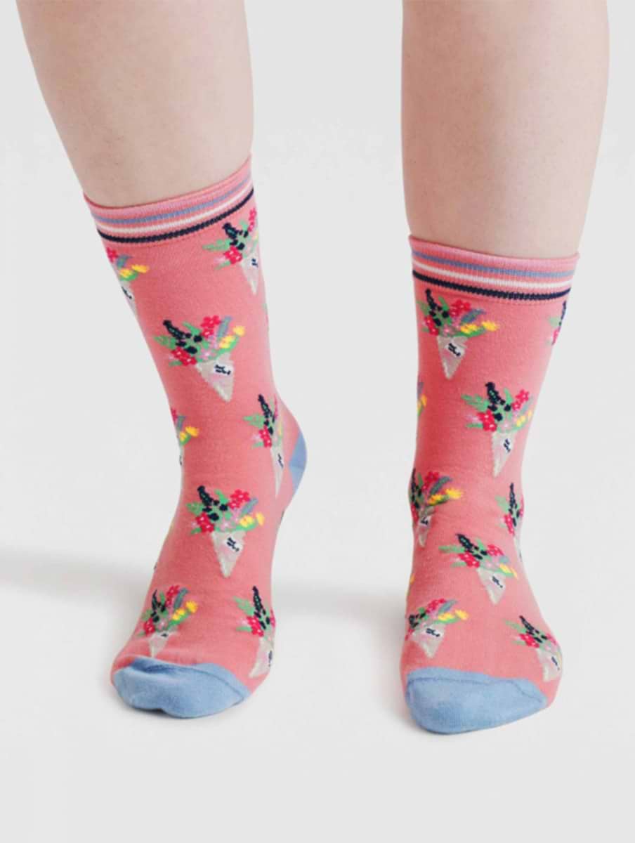 Thought Ivie Floral Organic Socks Earthy Pink -UK 4-7