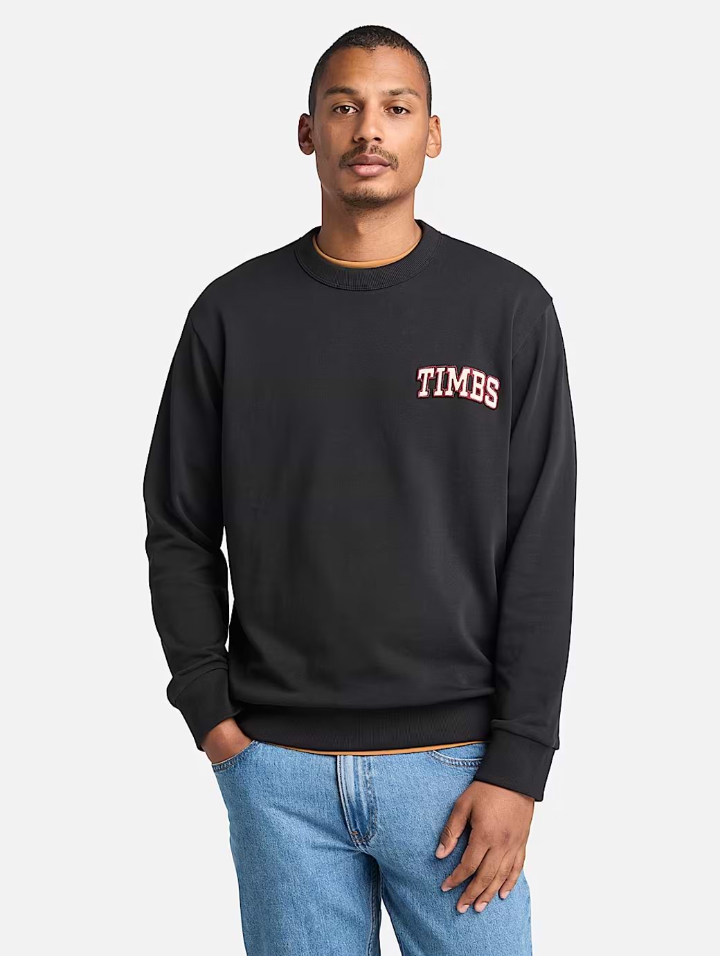Timberland Men's Front TIMBS Graphic Crew Neck Sweatshirt Black