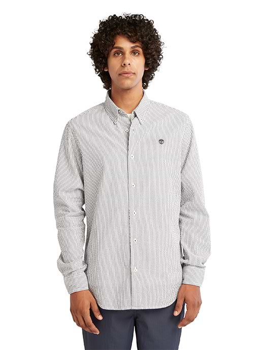 Timberland Men's Long Sleeve YD Stripe Seersucker Regular Shirt Dark Sapphire