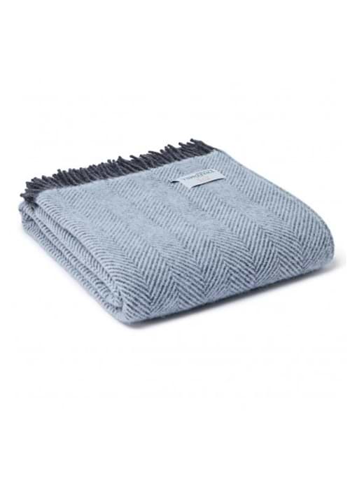 Tweedmill Herringbone Powder Blue & Charcoal Throw 150 x 183 cms