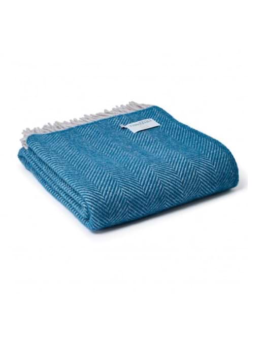 Tweedmill Herringbone Teal & Hazel Throw 150 x 183 cms