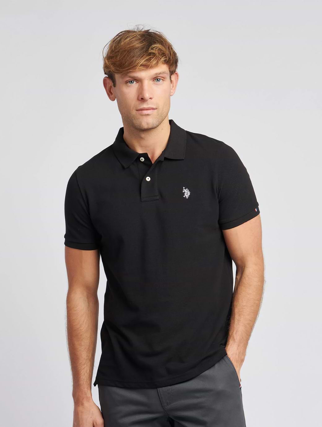 U S Polo Assn Men's DHM Pique Polo Black Bright White DHM