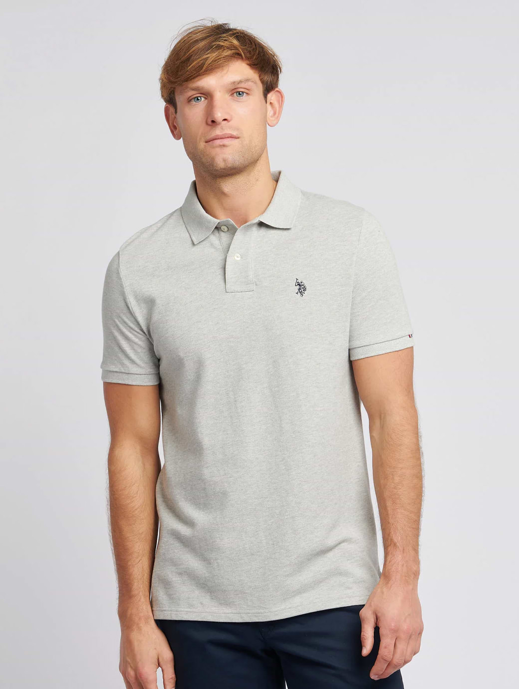 U S Polo Assn Men's DHM Pique Polo Mid Grey Marl