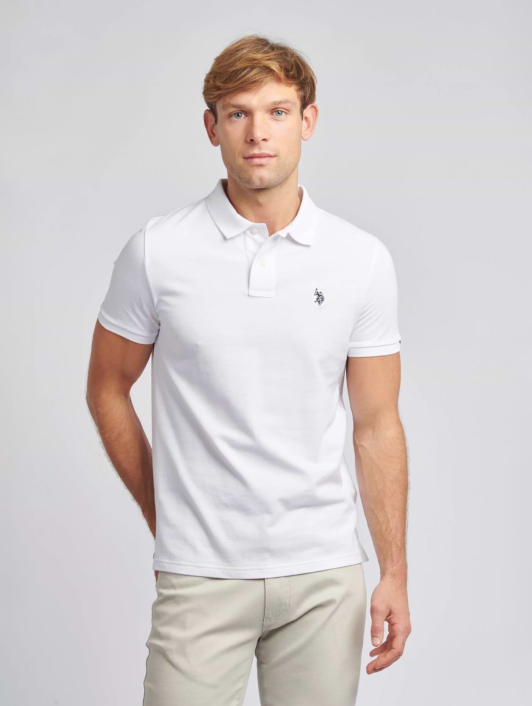 U S Polo Assn Men's DHM Pique Polo White/Dark Sapphire Navy DHM