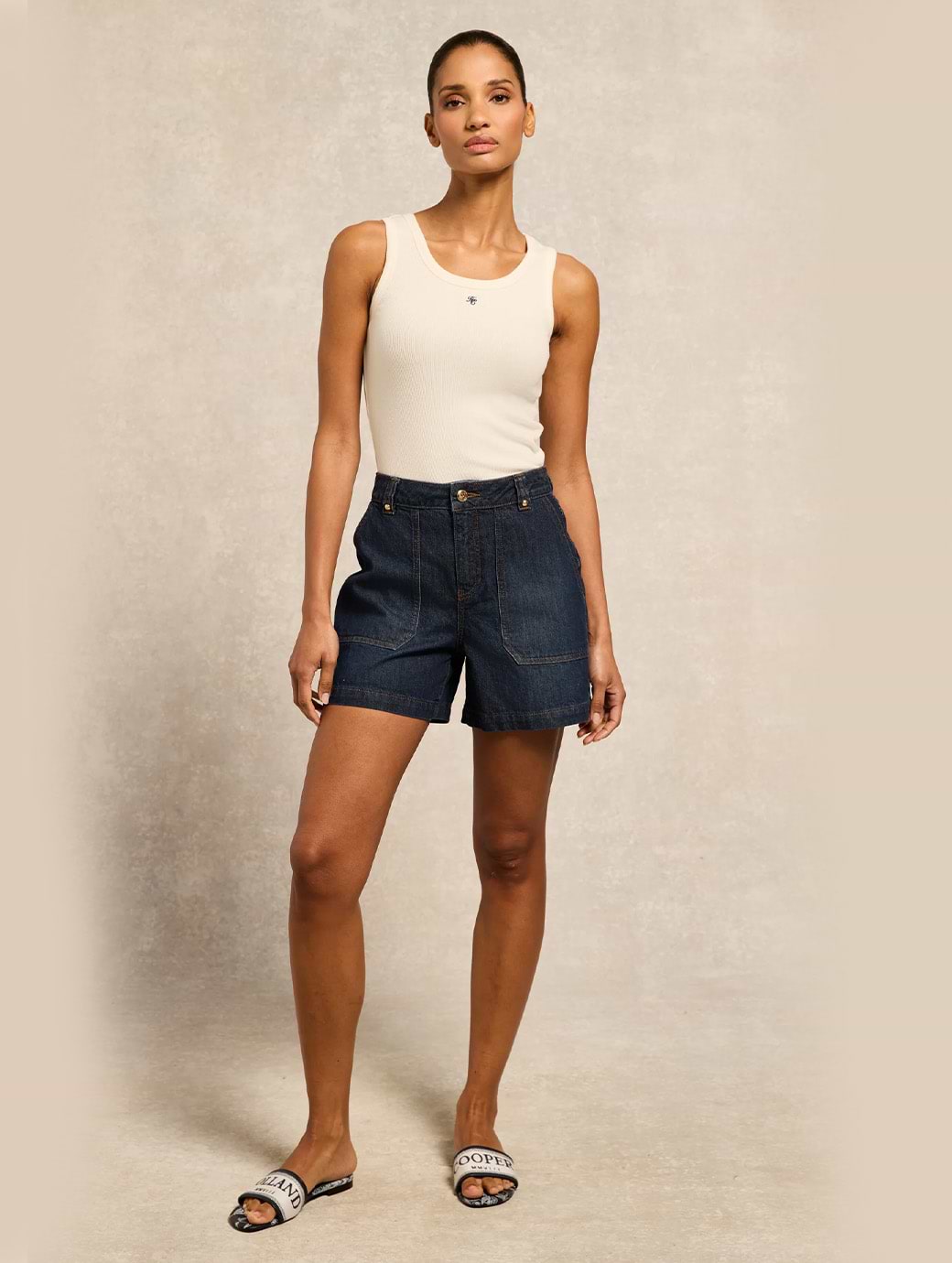 Holland Cooper Utility Denim Shorts Deep Indigo