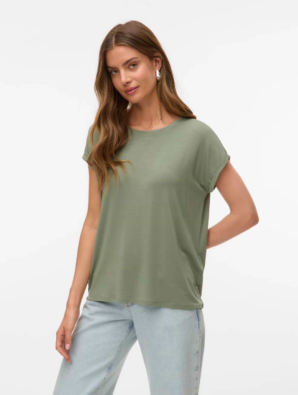 Vero Moda Ava Plain Short Sleeve Top Hedge Green