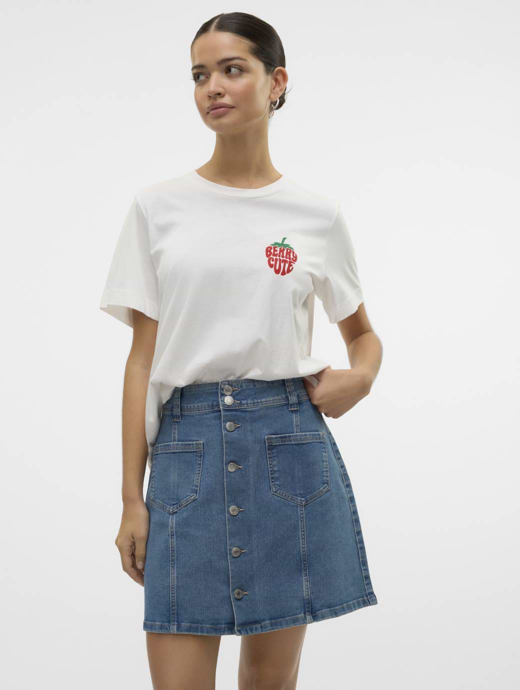 Vero Moda Berta Mette Short Sleeve Box Top Snow White Strawberry