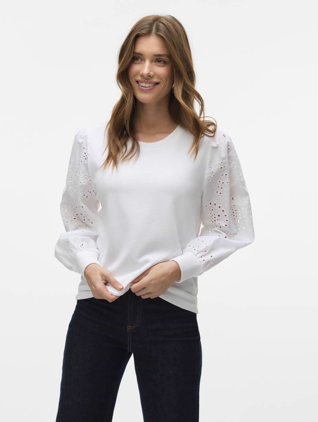 Vero Moda Damine Long Sleeve Box Sweatshirt Snow White