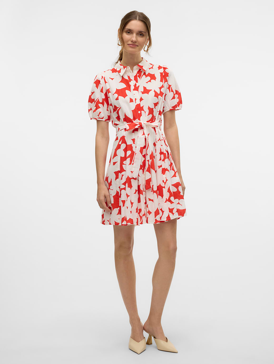 Vero Moda Dicthe 2/4 Short Volume Dress Fiery Red Loa