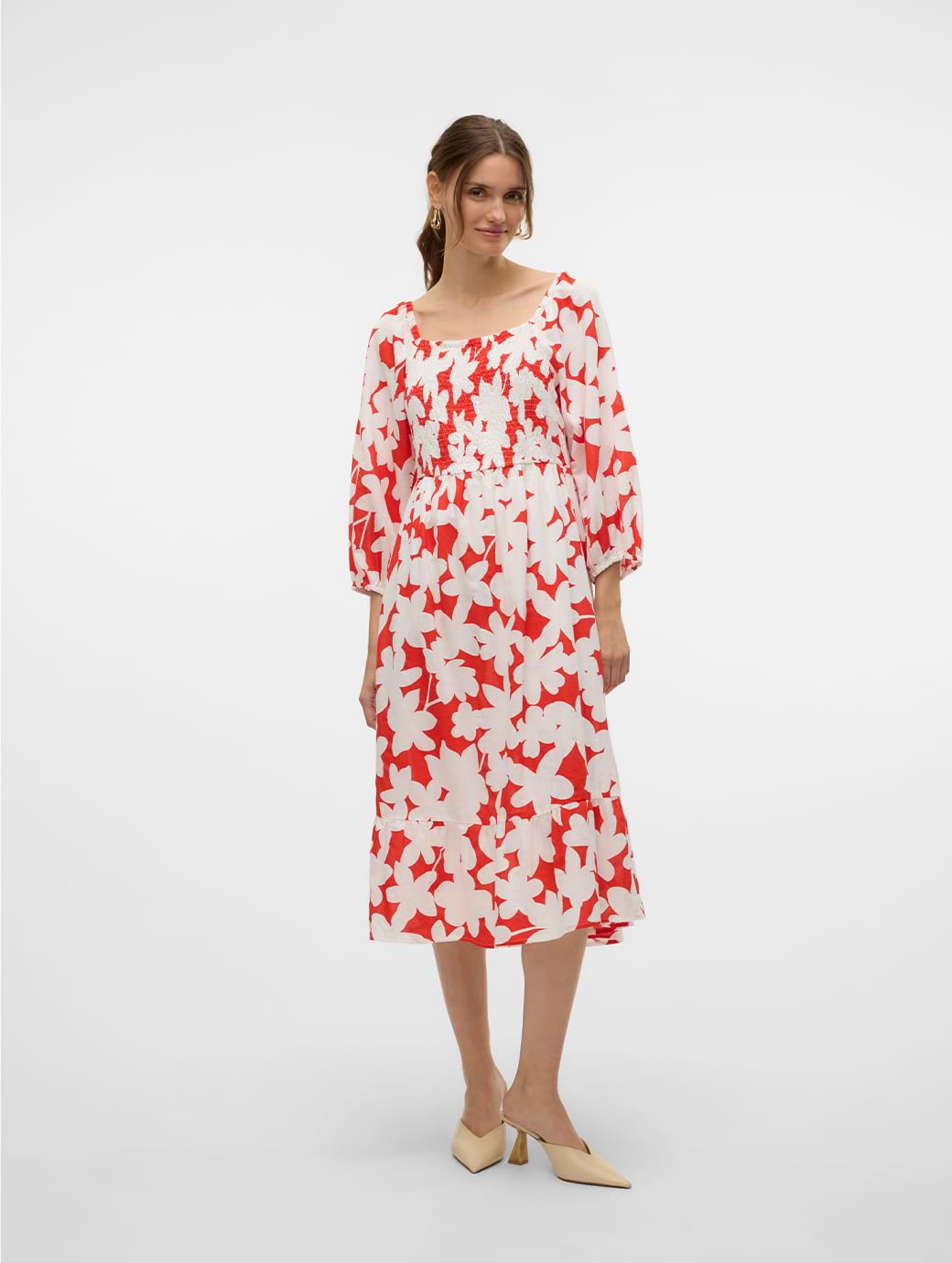 Vero Moda Dicthe 3/4 Square Calf Dress Fiery Red Loa