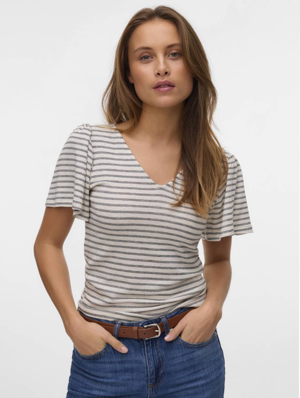 Vero Moda Gina 2/4 Short Top Oatmeal Black